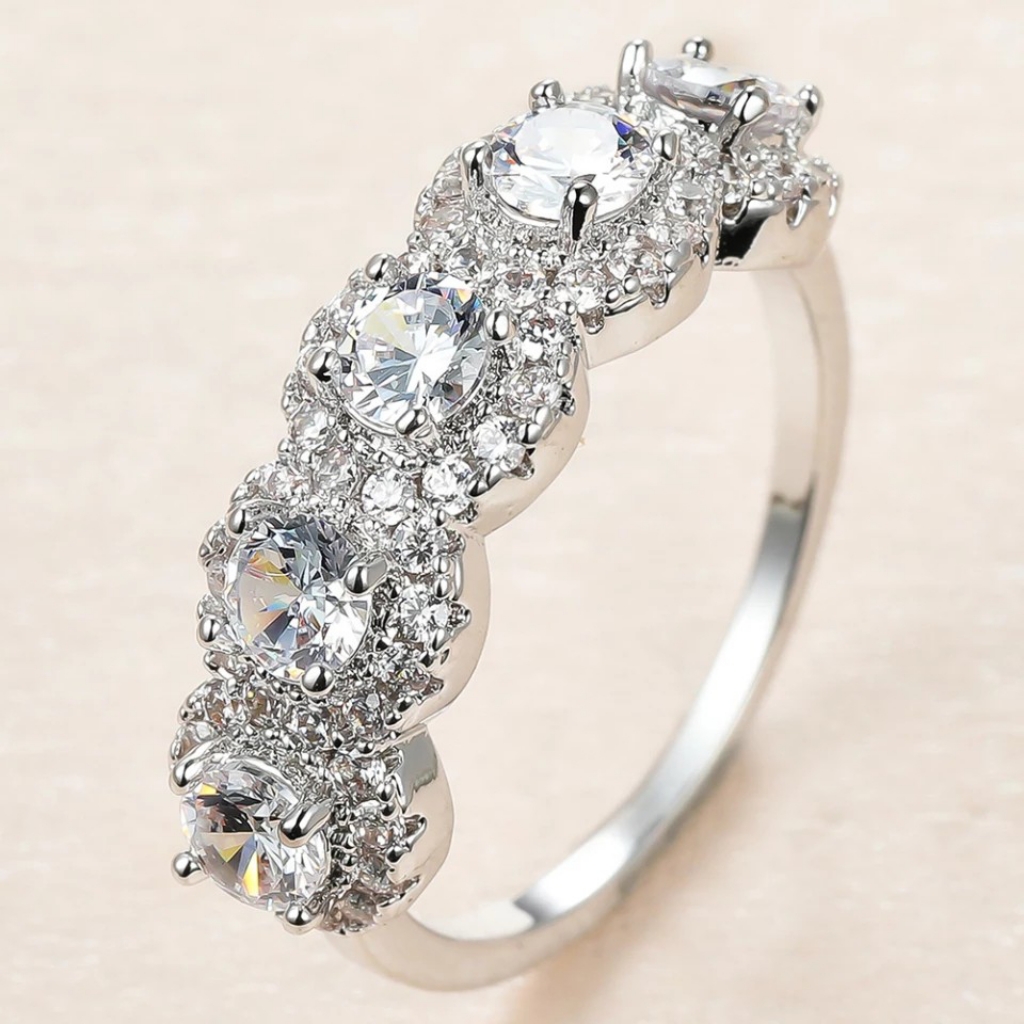 New Sizes Added 925 Silver Halo Diamond Eternity Engagement Wedding Ring